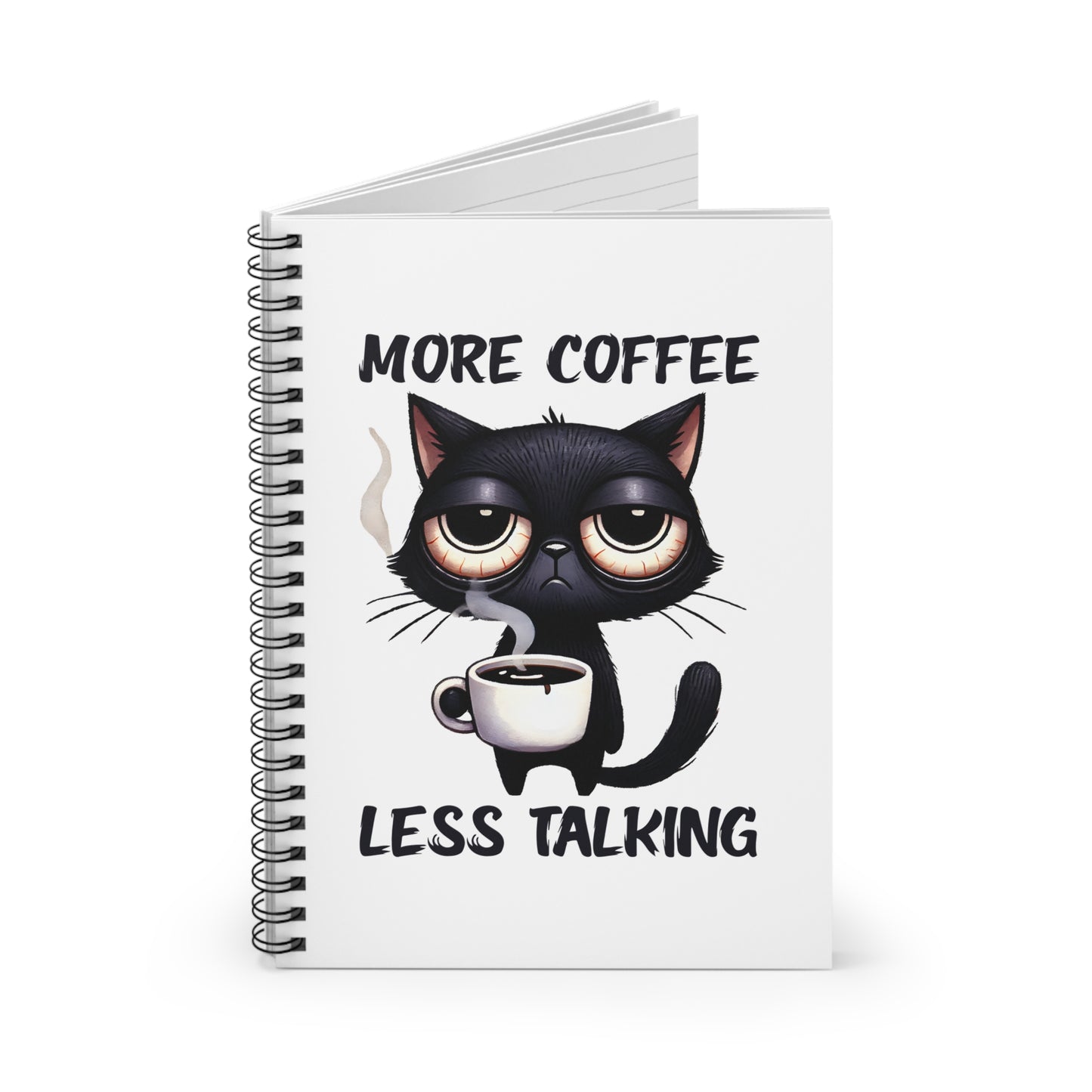 Coffee Cat Spiral Notebook – ‘More Coffee, Less Talking’ – Cute Cat Journal, Daily Planner, Gift for Cat Lovers, School Supplies, Stationery