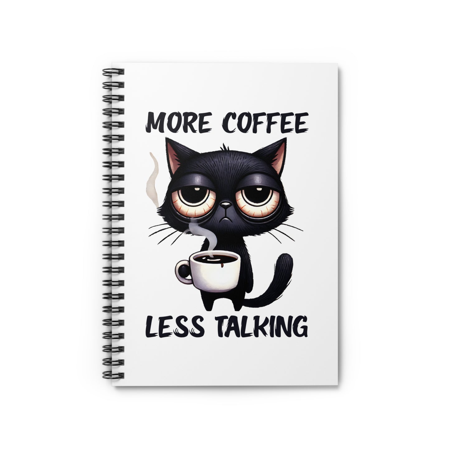 Coffee Cat Spiral Notebook – ‘More Coffee, Less Talking’ – Cute Cat Journal, Daily Planner, Gift for Cat Lovers, School Supplies, Stationery