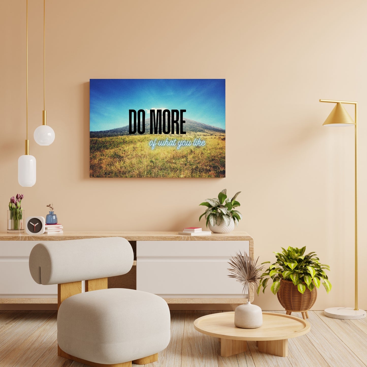 Inspirational Wall Art – Mountain Canvas Print with Quote 'Do More of What You Like' – Nature Decor for Home or Office