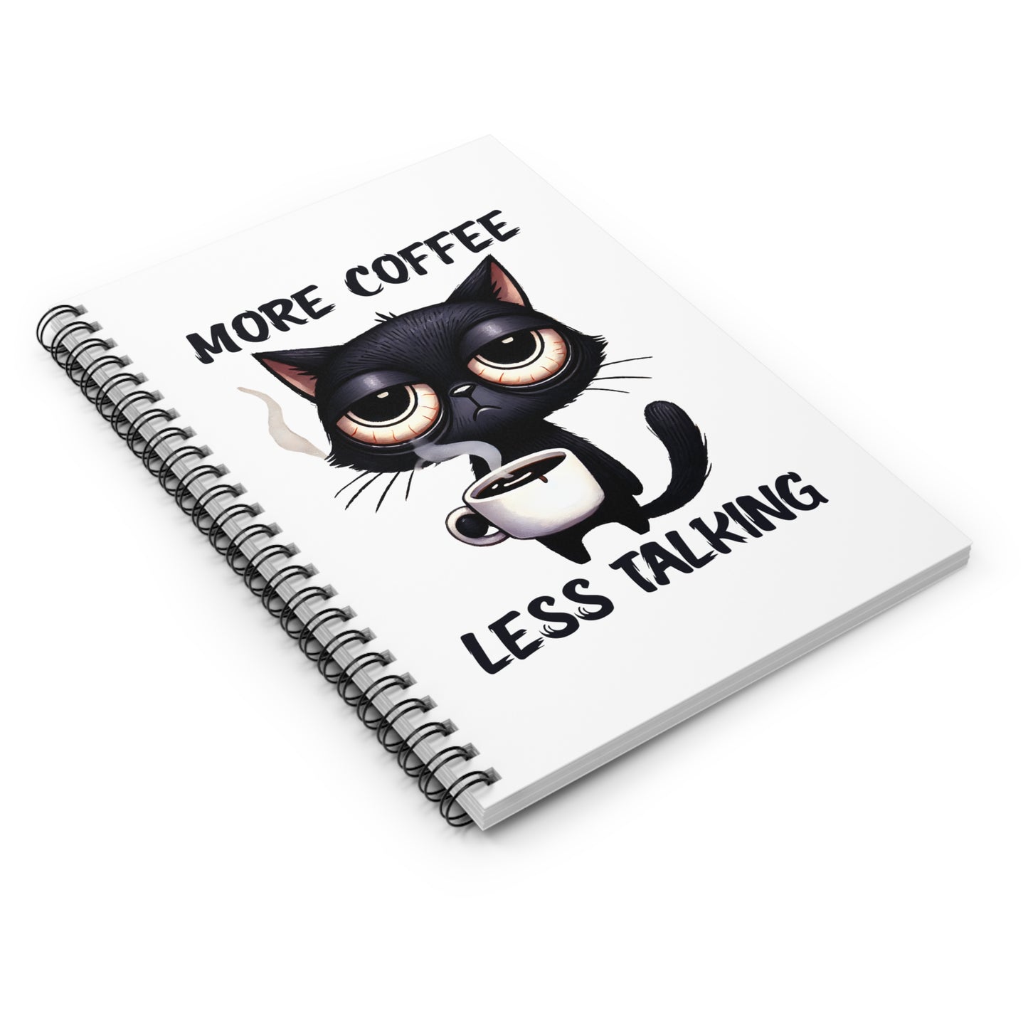 Coffee Cat Spiral Notebook – ‘More Coffee, Less Talking’ – Cute Cat Journal, Daily Planner, Gift for Cat Lovers, School Supplies, Stationery