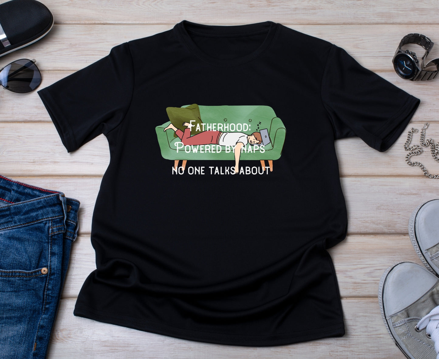 Funny Dad Moisture-Wicking T-Shirt – 'Fatherhood: Powered by Naps No One Talks About'" | Unisex Performance Tee