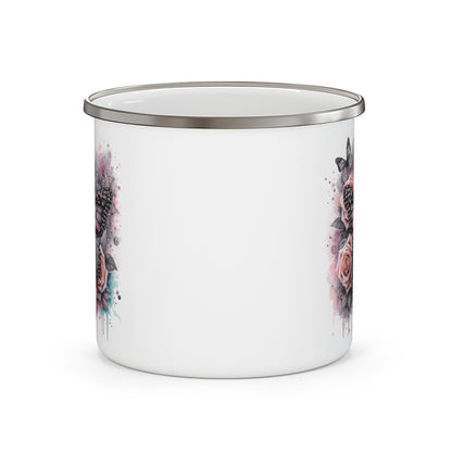 Floral Butterfly Enamel Camping Mug – Artistic Outdoor Coffee Cup for Nature Lovers