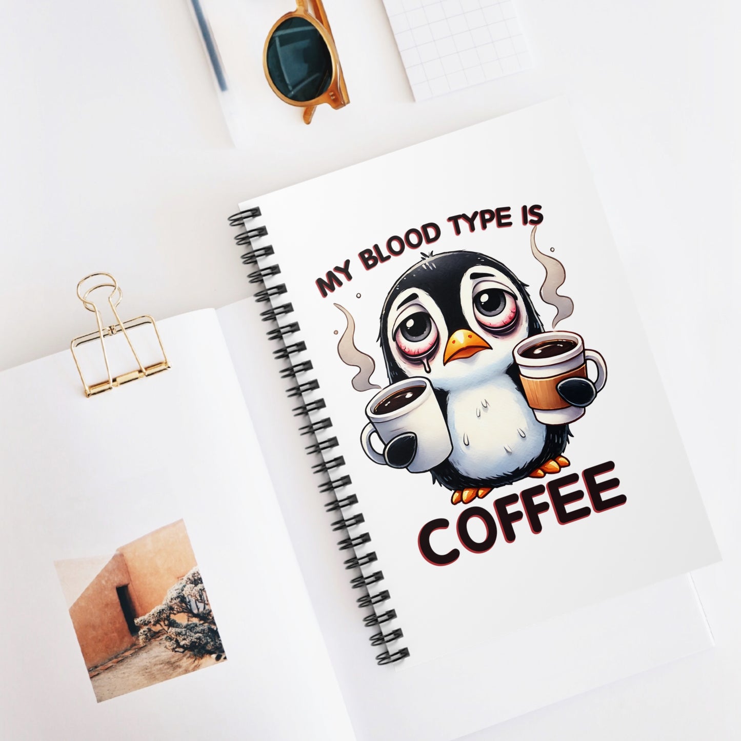Funny Coffee Lover Spiral Notebook – “My Blood Type is Coffee” | Cute Gift for Caffeine Addicts & Java Junkies