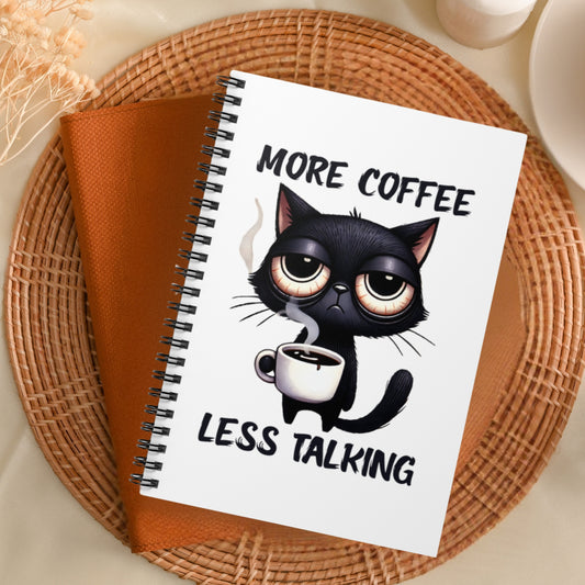 Coffee Cat Spiral Notebook – ‘More Coffee, Less Talking’ – Cute Cat Journal, Daily Planner, Gift for Cat Lovers, School Supplies, Stationery