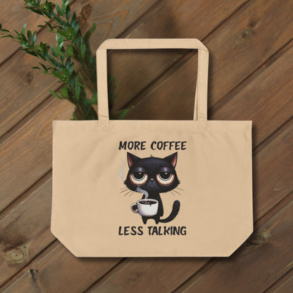 Large Eco Tote - More Coffee Less Talking Cat Design