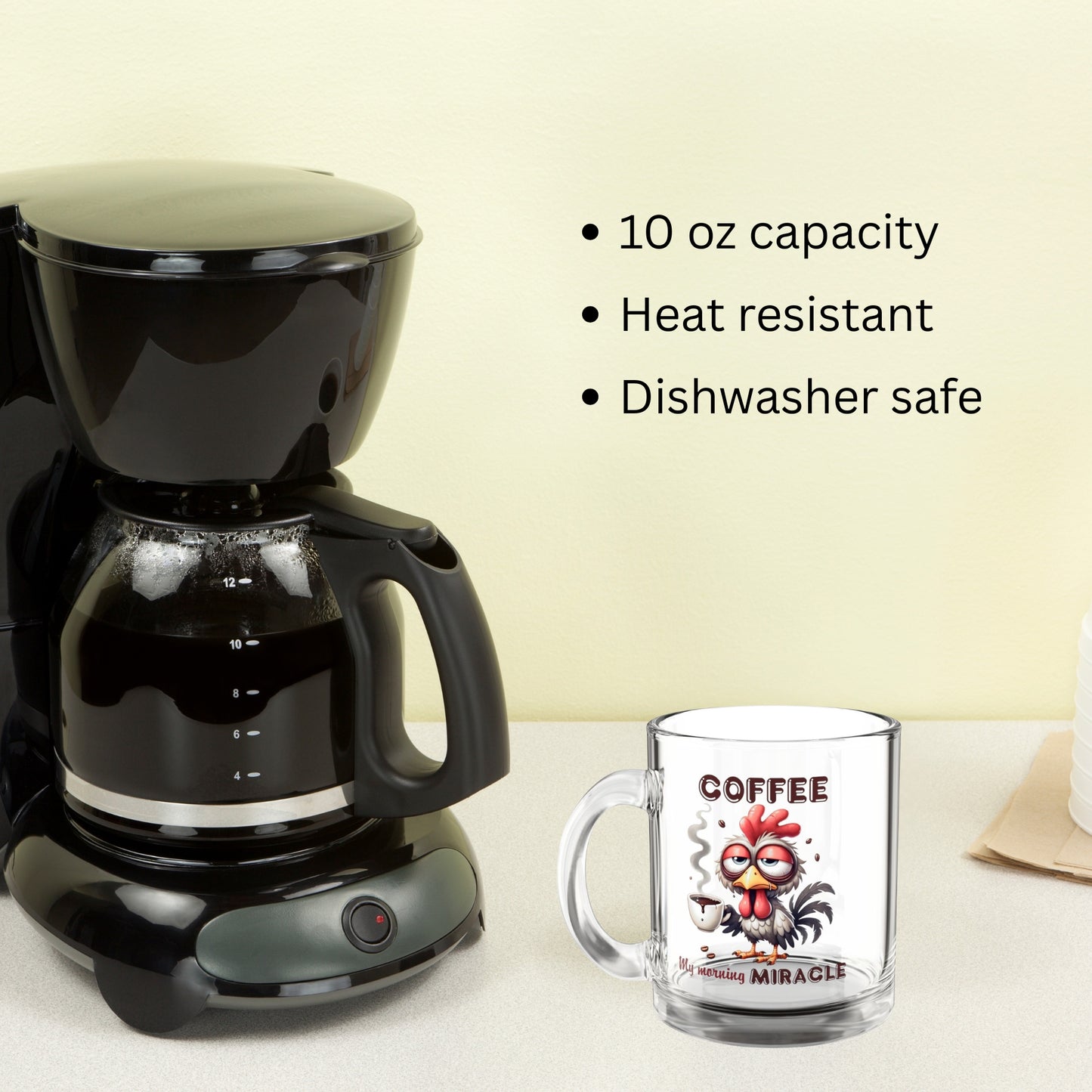 ☕ "My Morning Miracle" – Funny 10oz Glass Coffee Mug
