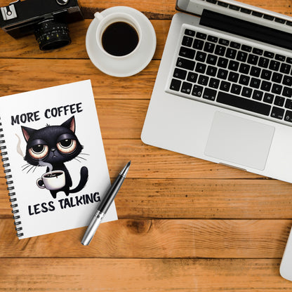 Coffee Cat Spiral Notebook – ‘More Coffee, Less Talking’ – Cute Cat Journal, Daily Planner, Gift for Cat Lovers, School Supplies, Stationery